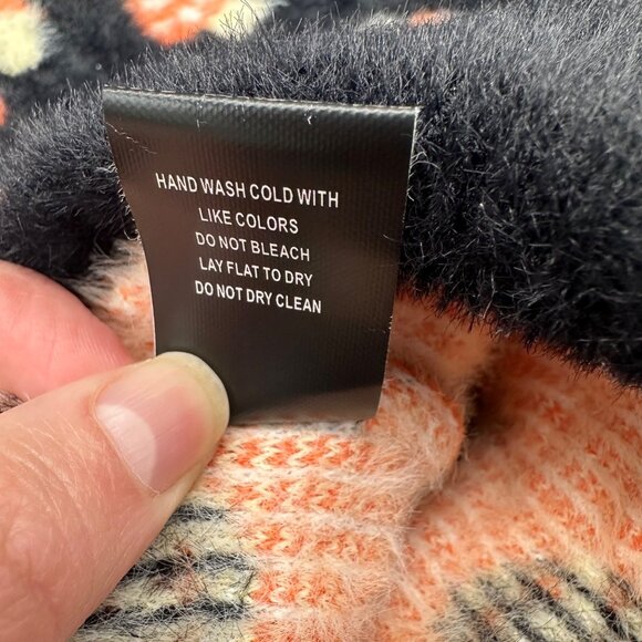 Mushroom Beanie Winter Sock Hat Fuzzy Childs One Size Kids Orange Black - Picture 6 of 8